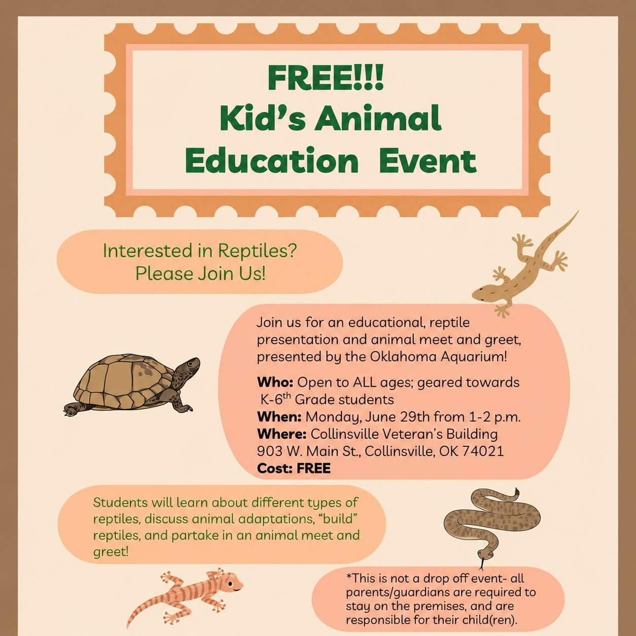 Kids' Animal Education Event flyer
