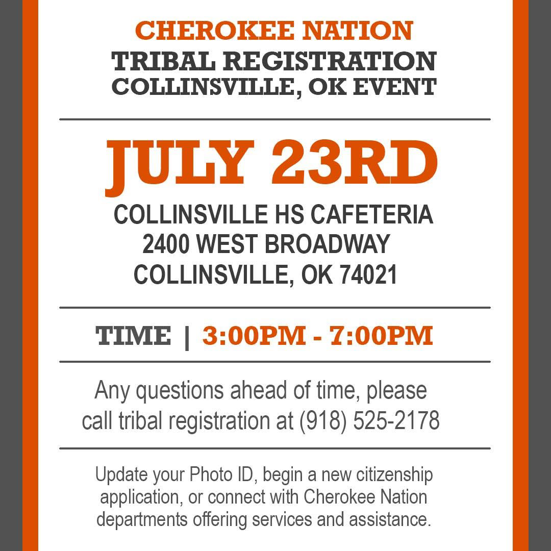 Cherokee Nation Tribal Registration – Collinsville, OK flyer