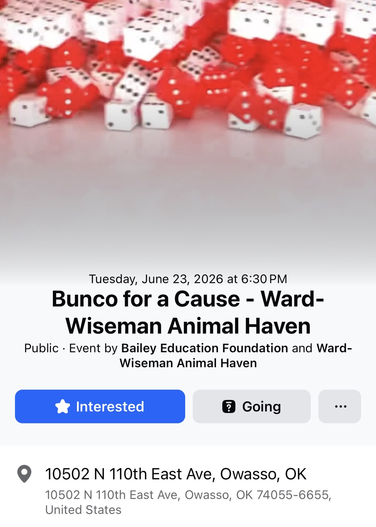 Bunco for a Cause – Ward-Wiseman Animal Haven flyer