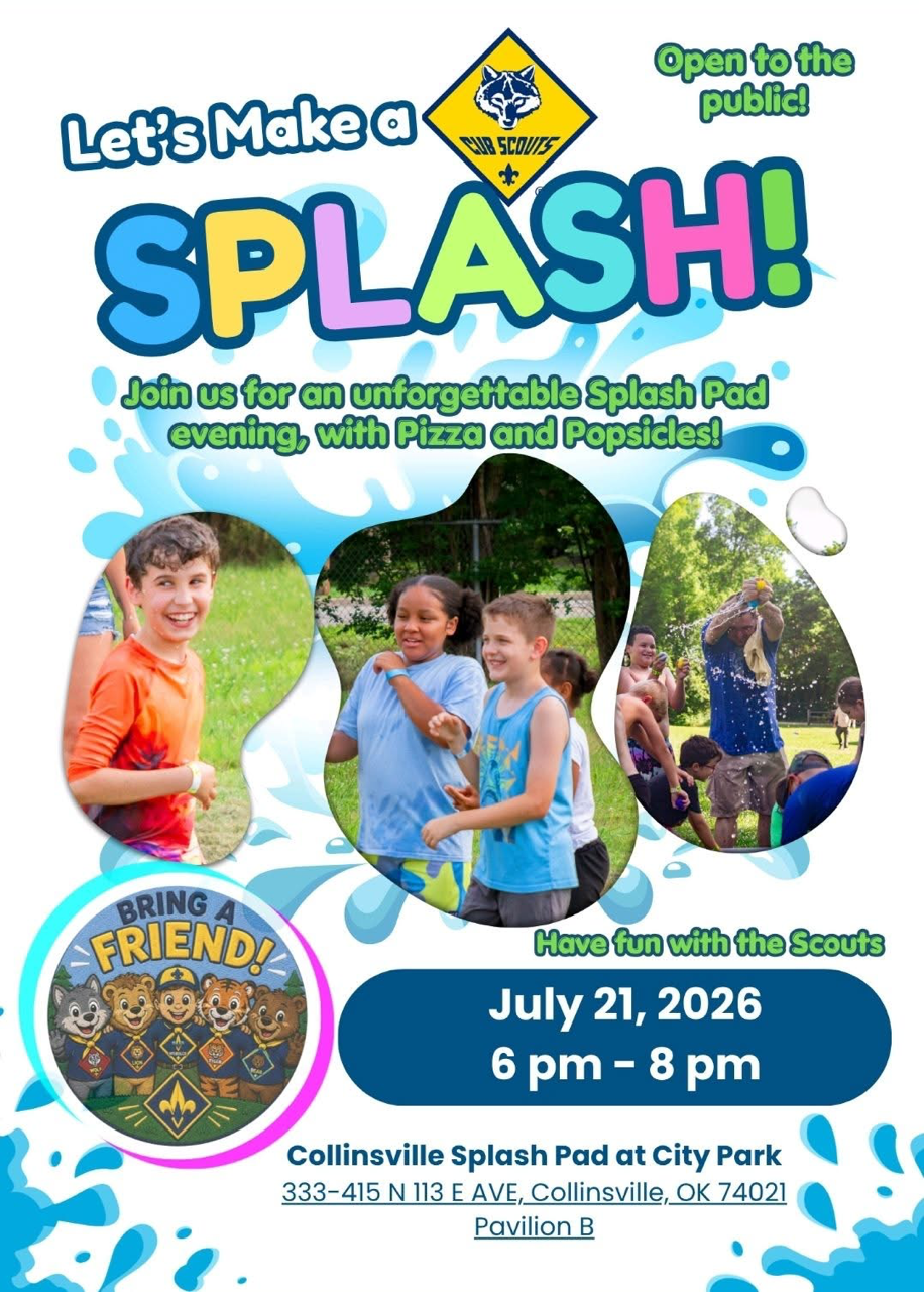 Let's Make a Splash! Cub Scouts Splash Pad Event flyer