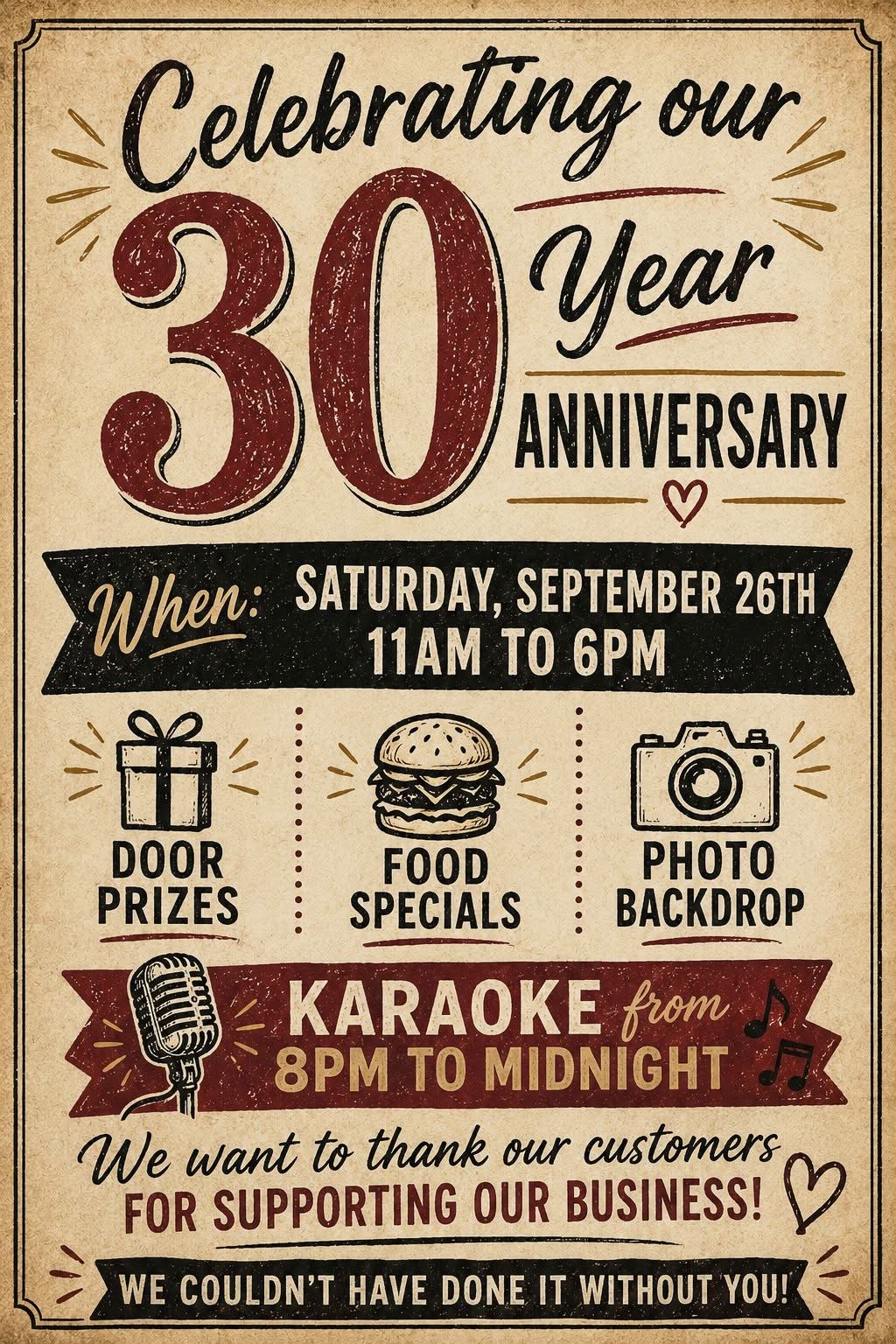 Silver Dollar Cafe 30th Year Anniversary Celebration flyer